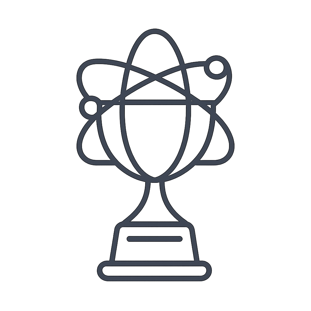 A logo design representing a science award, no text, featuring abstract scientific shapes such as atoms, molecules, or trophy-like elements, in a clean and modern style.